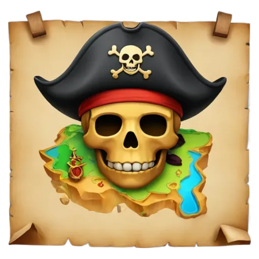 A skull is wearing a red bandana and a pirate hat.