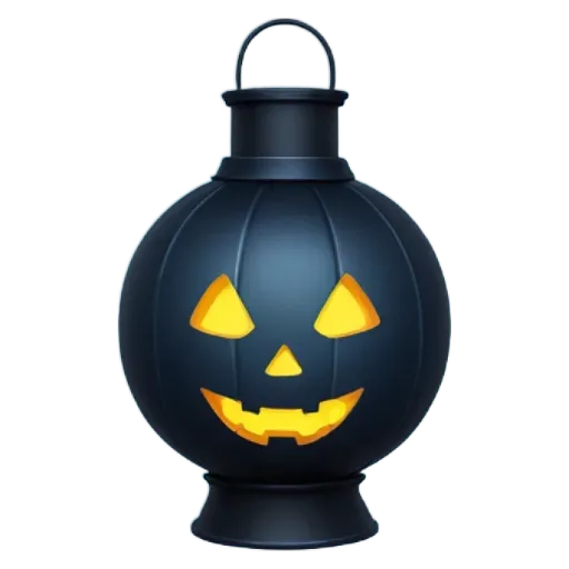 A lantern that is black and has a smiling face on it.