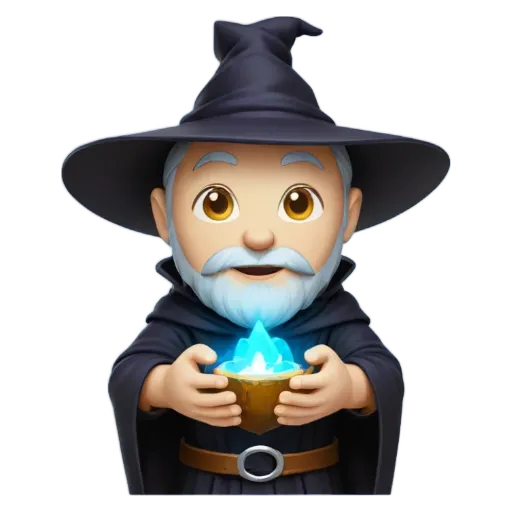 an apple icon that has a wizard on it.