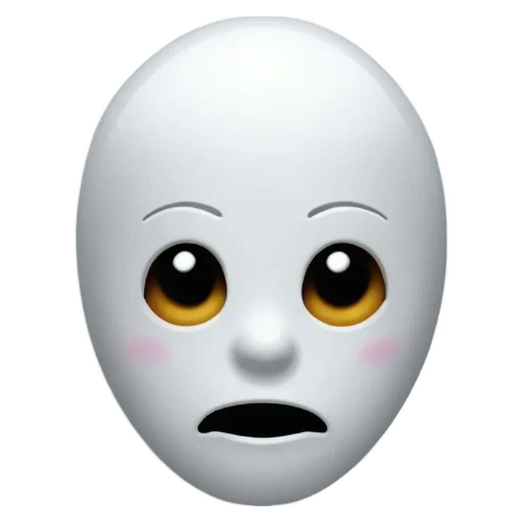 A white face mask with black eyes and a frown.