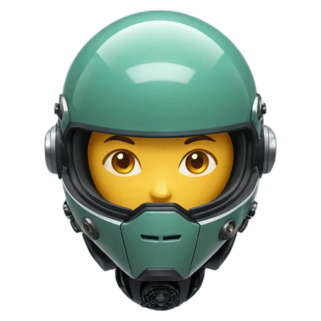 A face that is emojis of a person in a green helmet.