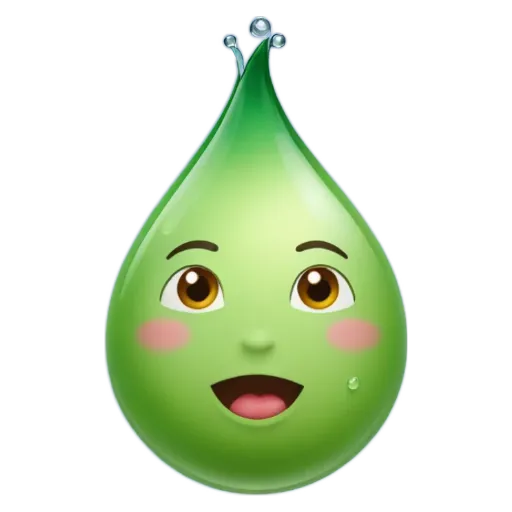 A drop of water with a green face and a smile.