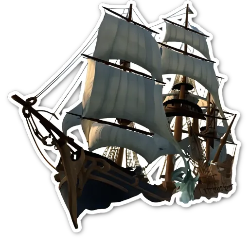 A sticker of a ship that is all white except for one spot.