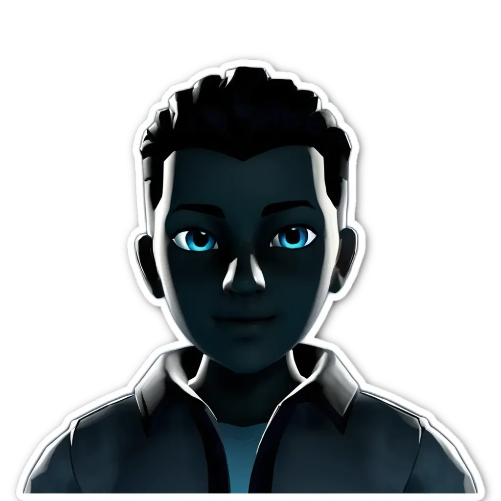 A sticker of a boy with blue eyes.