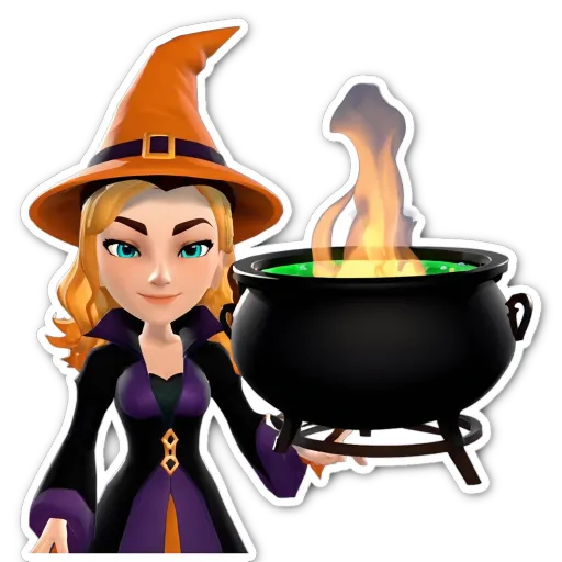 A cartoon woman is holding a pot of fire.