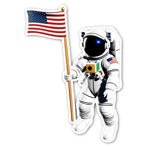 A flag is being held by an American astronaut in space.