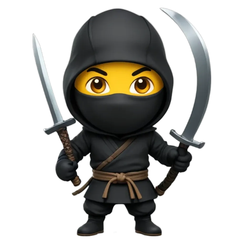 A cartoon image of a person that looks like a ninja holding two swords.