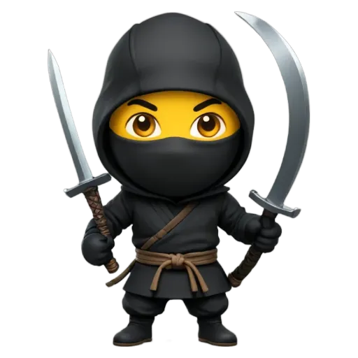 A cartoon image of a person that looks like a ninja holding two swords.