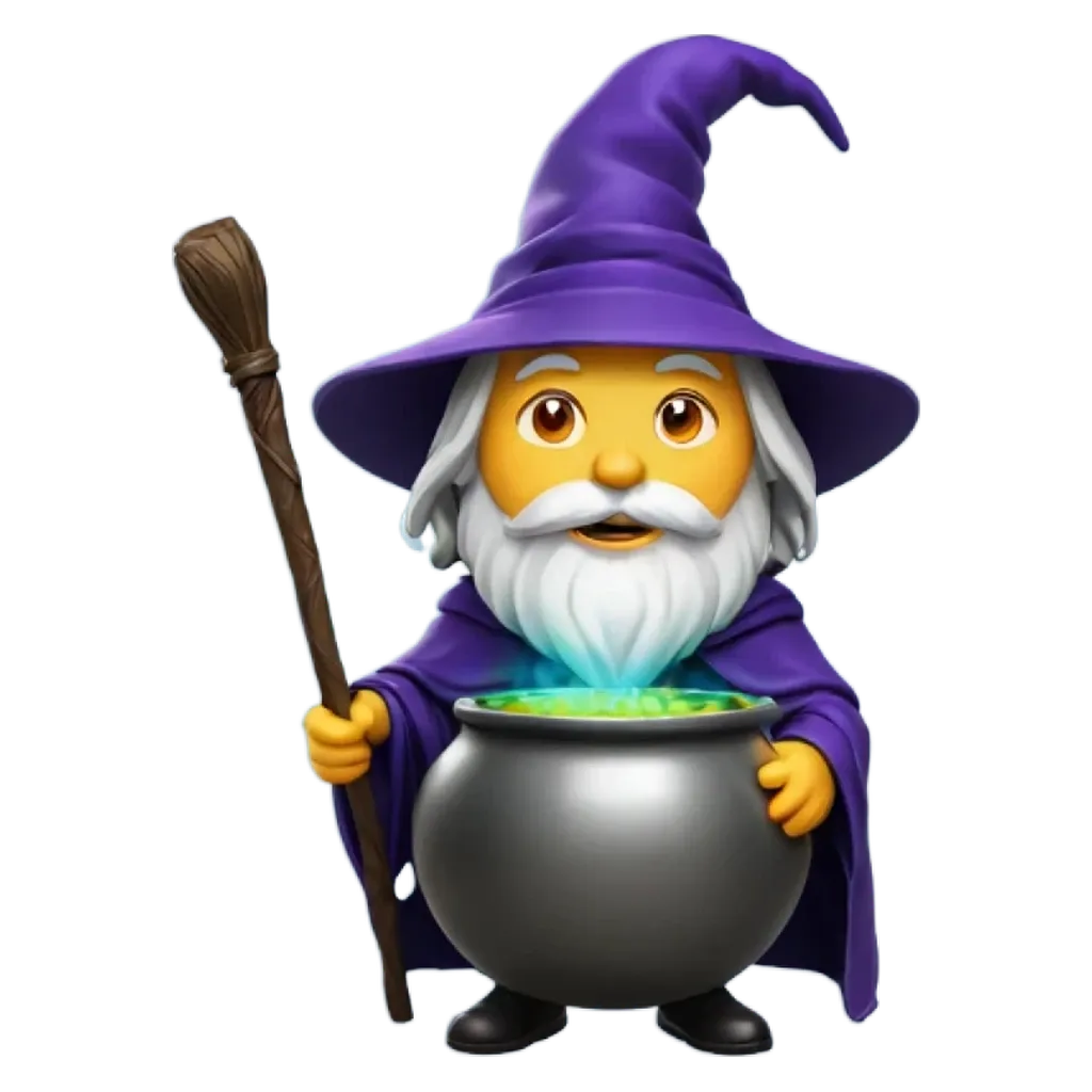 An animated character that is a wizard wearing a purple robe.