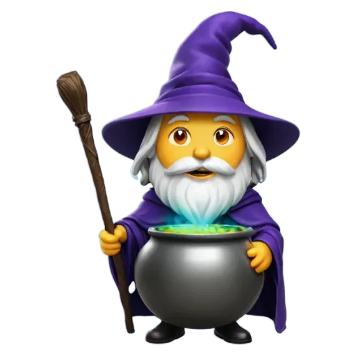 An animated character that is a wizard wearing a purple robe.