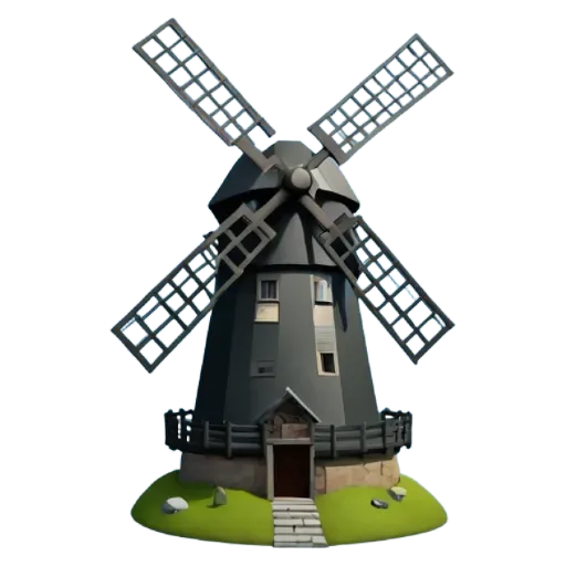 A windmill on a black and grey background.