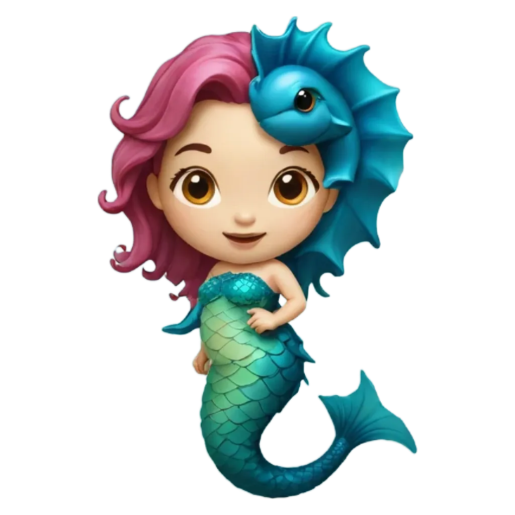 A cartoon image of a mermaid with a blue fish in her hair.