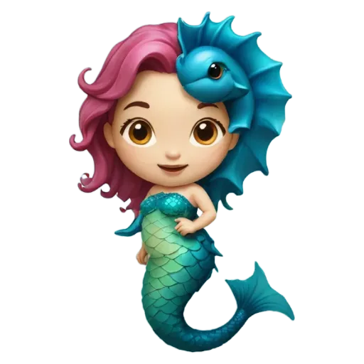 A cartoon image of a mermaid with a blue fish in her hair.