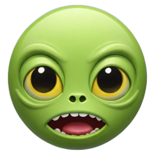 A green face with yellow eyes is shown with a mouth open.