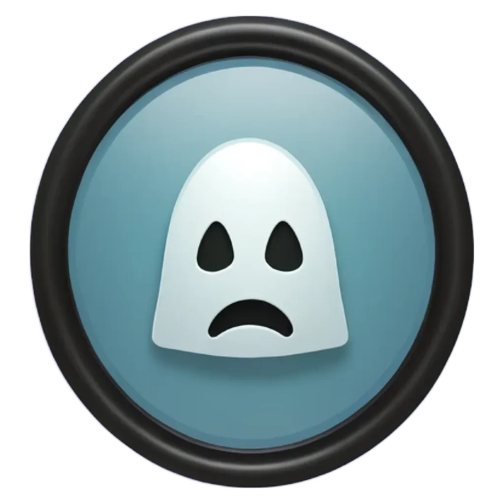 A ghost with a frown on its face is displayed on a black background.