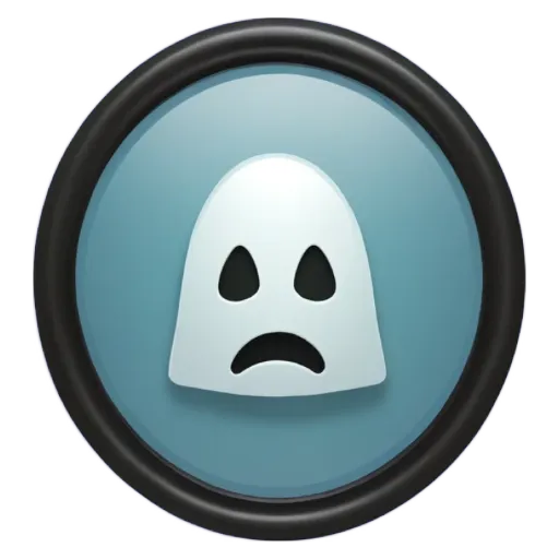 A ghost with a frown on its face is displayed on a black background.