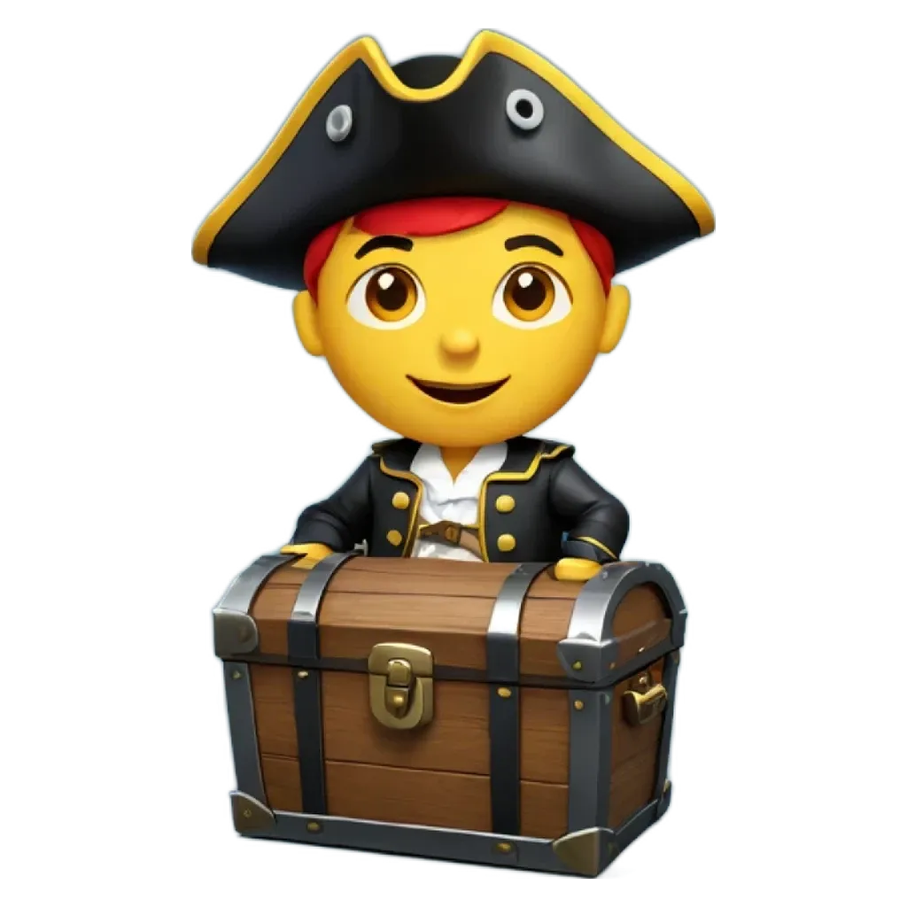 A boy in a hat holding a chest.