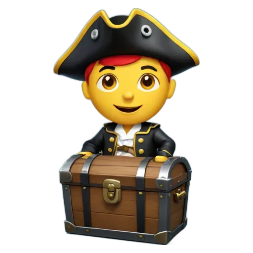 A boy in a hat holding a chest.