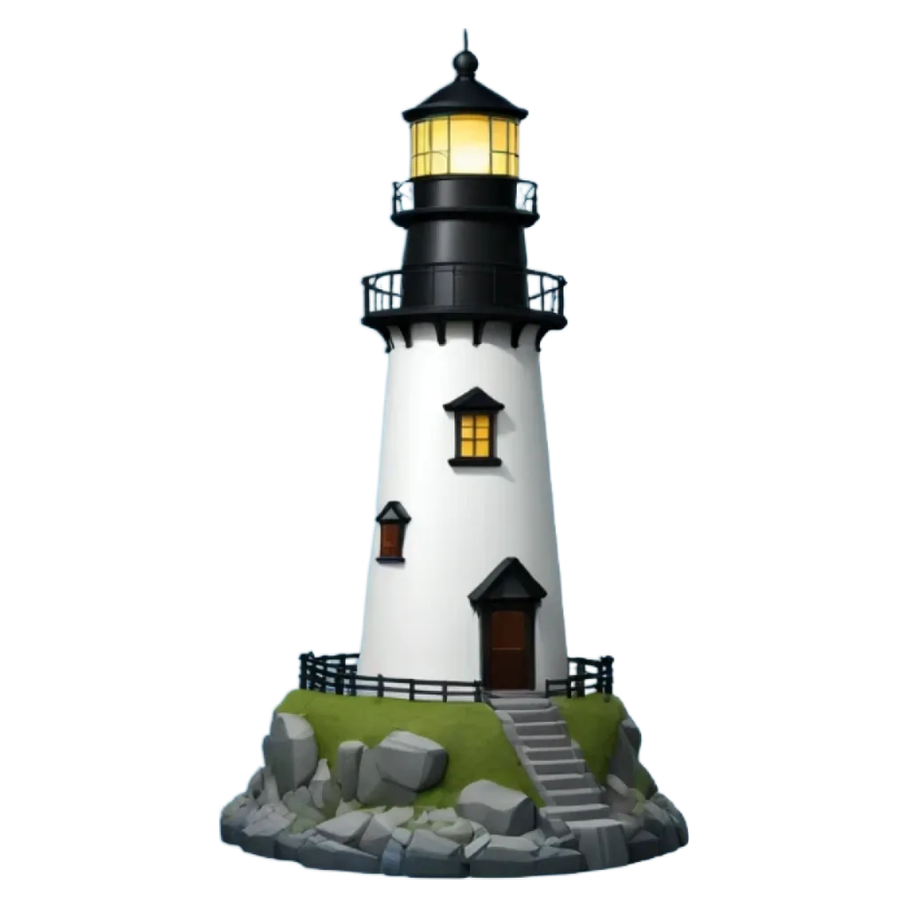 A black and white lighthouse that is on a black background.