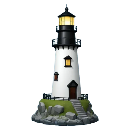 A black and white lighthouse that is on a black background.