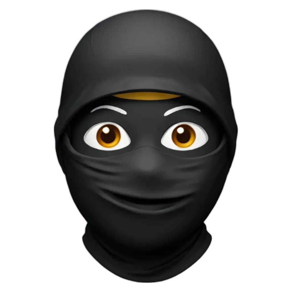 A face mask with black skin and yellow eyes.