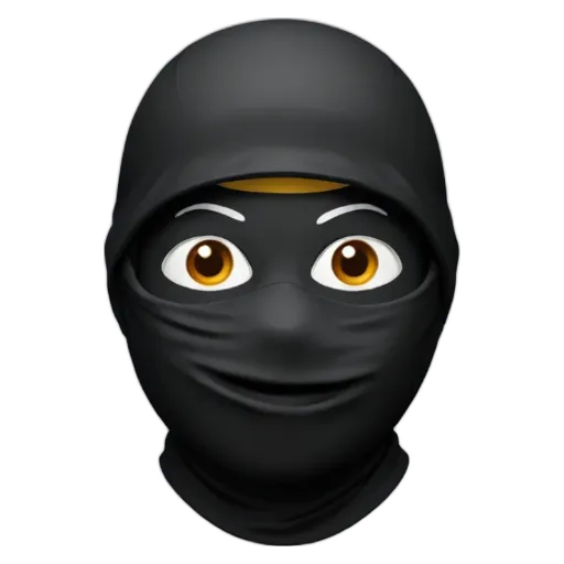 A face mask with black skin and yellow eyes.