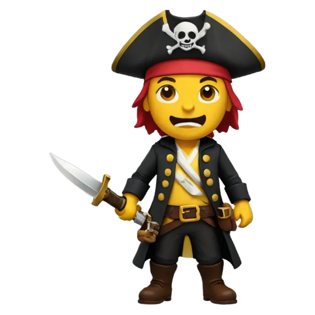 A yellow character that is a pirate that has a sword.