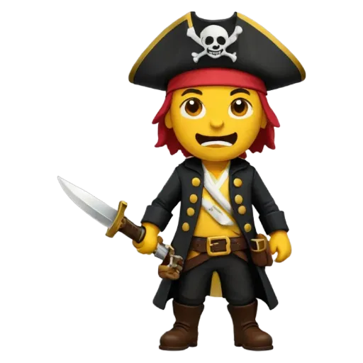 A yellow character that is a pirate that has a sword.