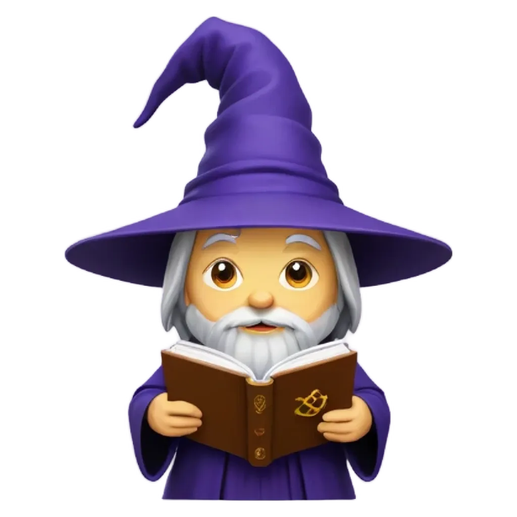 An apple logo for an image of a wizard reading a book.