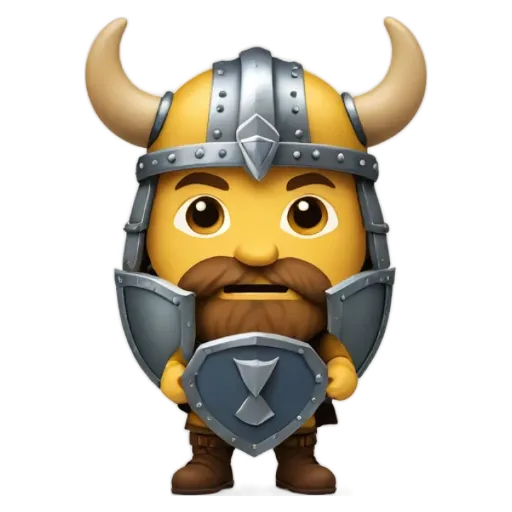 A face that is made up like a viking and has a shield.