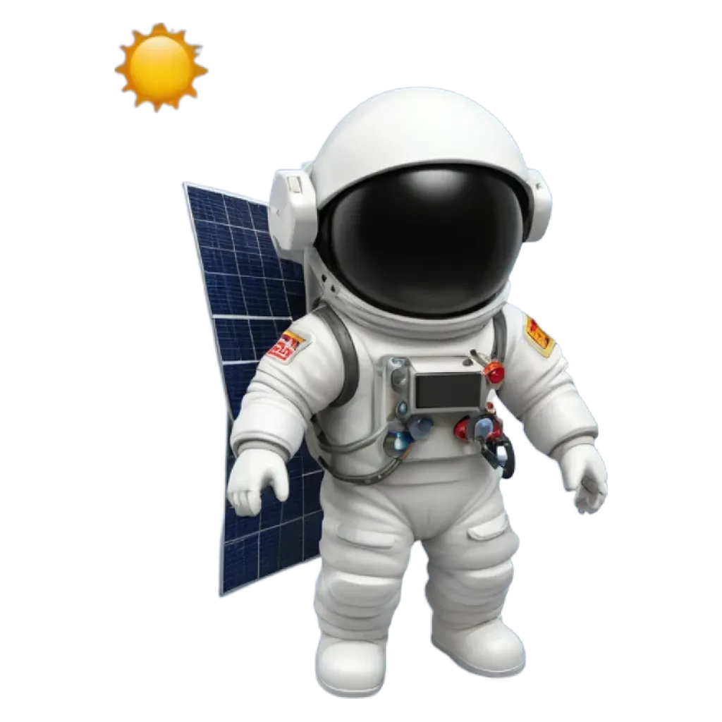 A solar panel and a space suit that are on.