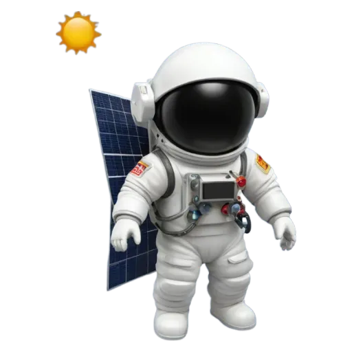 A solar panel and a space suit that are on.