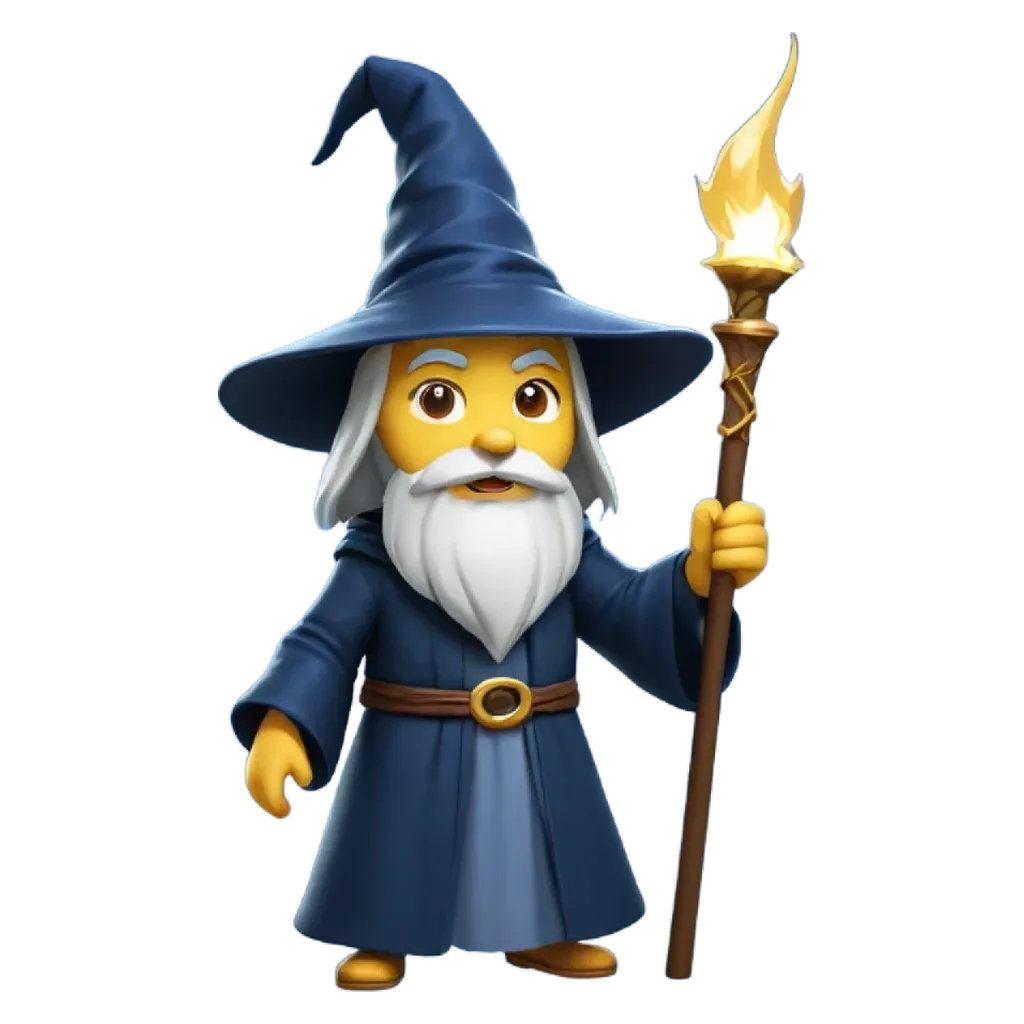 a character that is wearing a wizard hat and holding a torch.