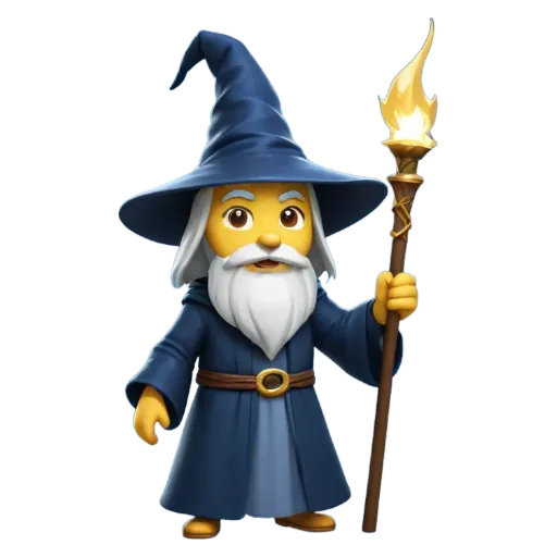 a character that is wearing a wizard hat and holding a torch.