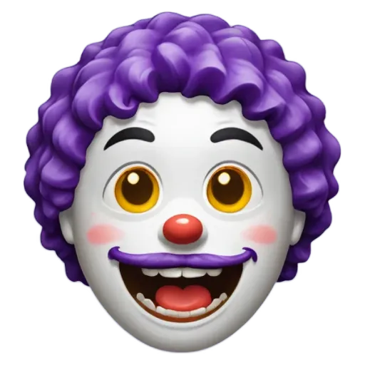 A clown face generated by a app with a purple mustache.