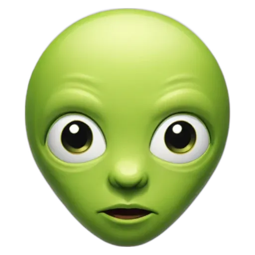 An alien face with green eyes and a greenish nose.