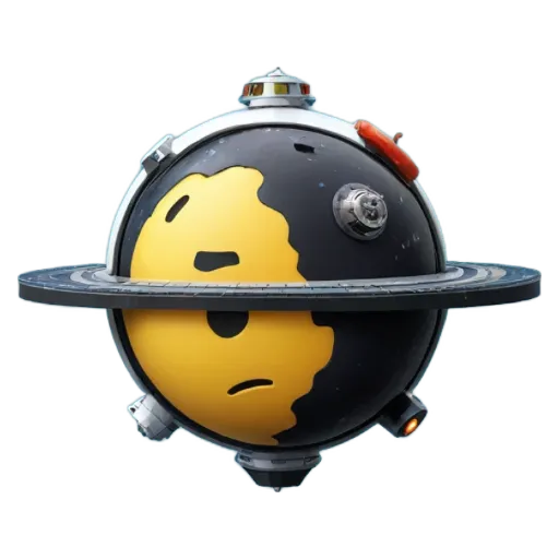 A space ship that is yellow in color with black spots on it.