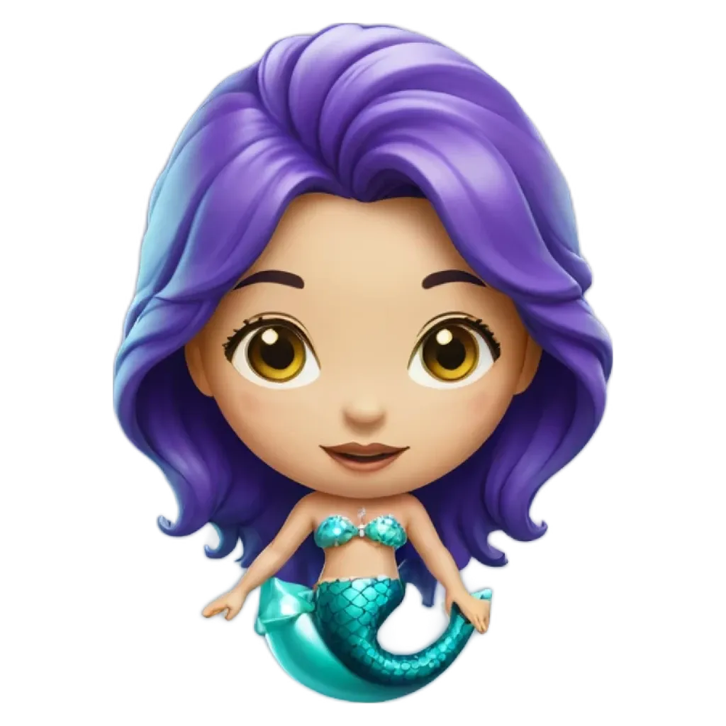 A purple mermaid figure is posed on a black background.