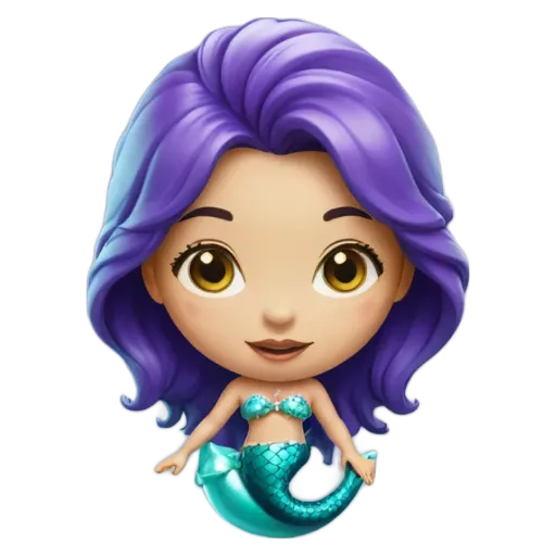 A purple mermaid figure is posed on a black background.