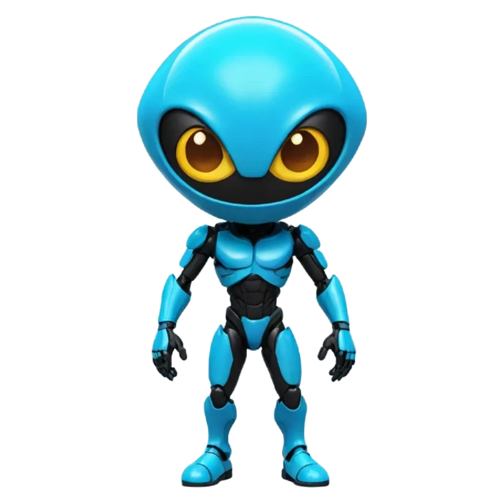 A blue character figure against a black background.