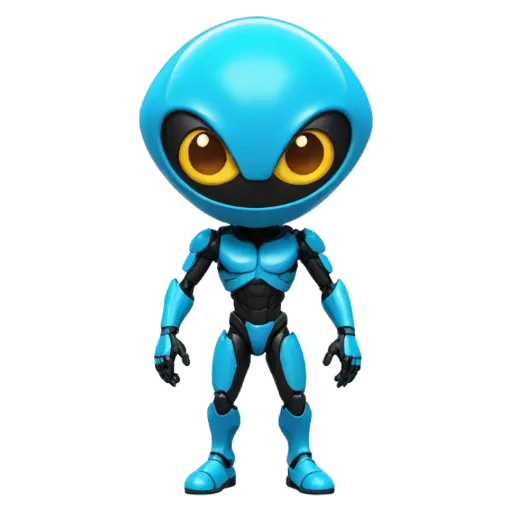 A blue character figure against a black background.