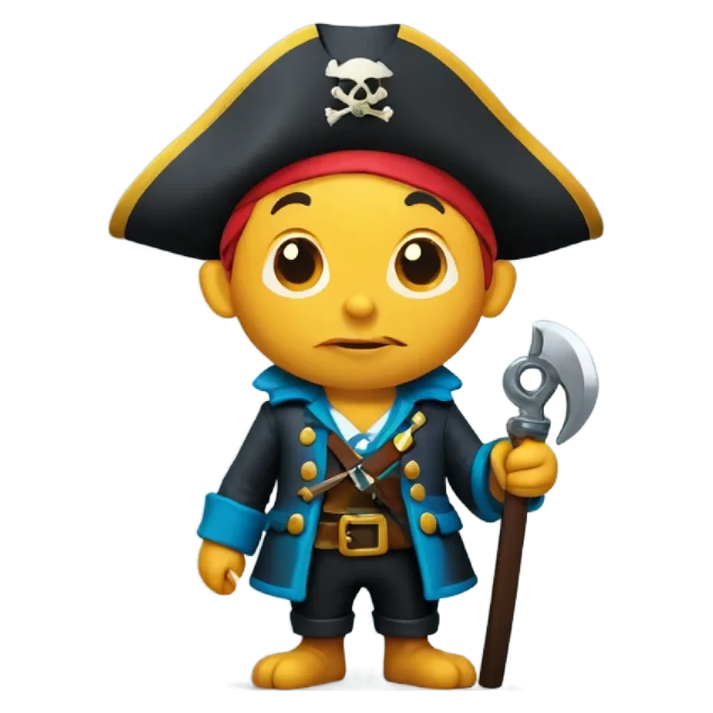 A yellow figure wearing a pirate costume and holding a sword.