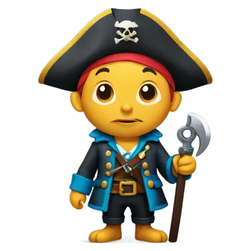 A yellow figure wearing a pirate costume and holding a sword.