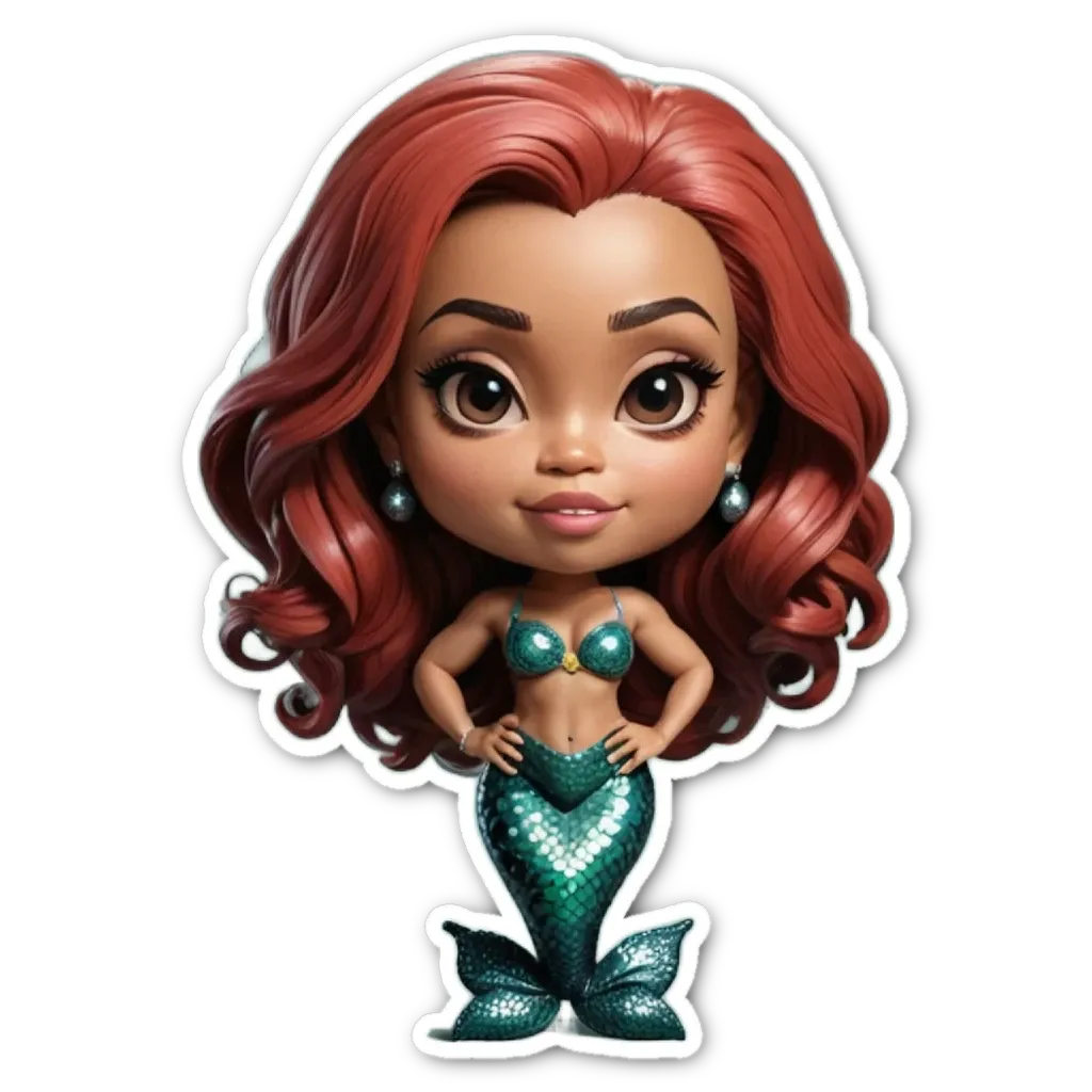 A mermaid sticker in green with red hair.