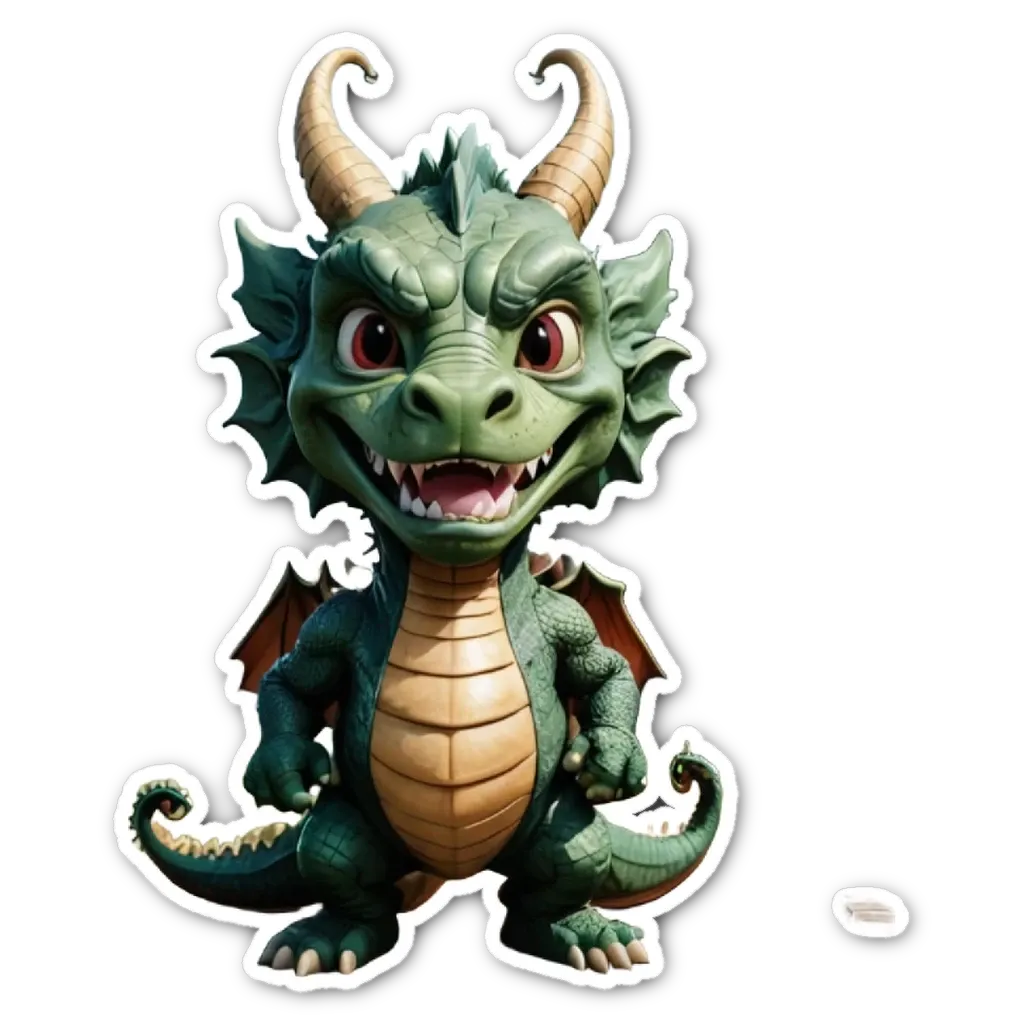 A green and gold dragon that is very cute.