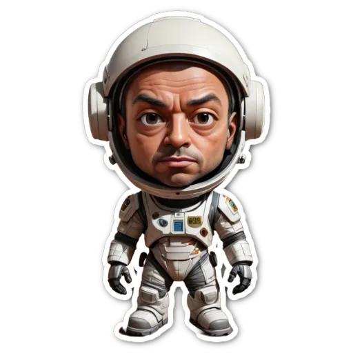 A space man is shown with a helmet on.