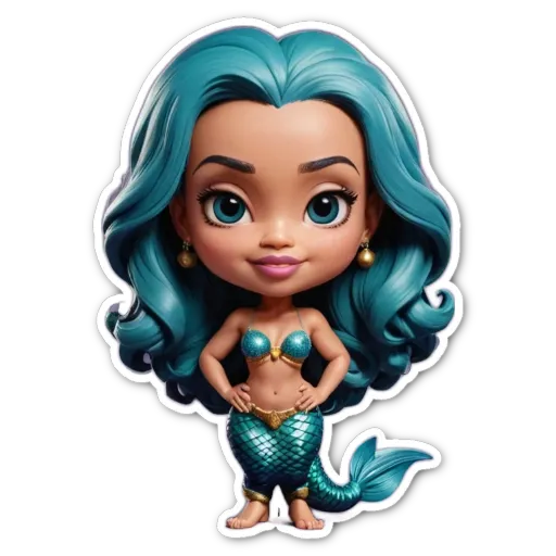 A blue mermaid sticker in front of a black background.