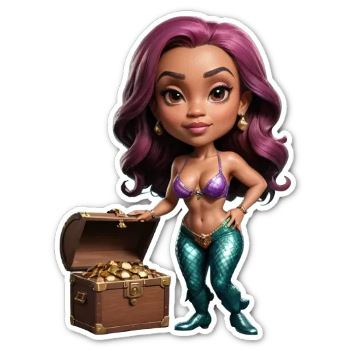 A cartoon image of a mermaid holding a chest.