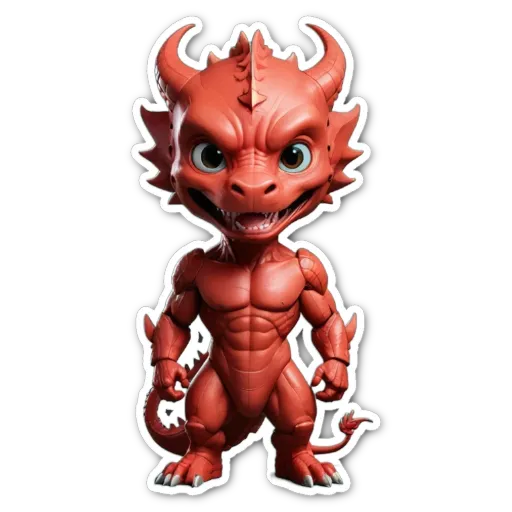 A red character from a video game that is sticker'd.