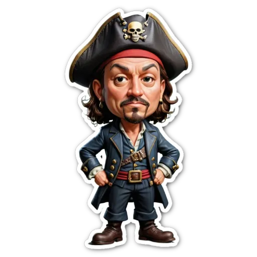 a cartoon of a man wearing a pirate hat and clothes.